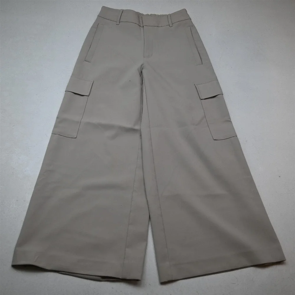 Chicos 2 Petite Khaki High Waist Super Wide Leg Cargo Womens Pants